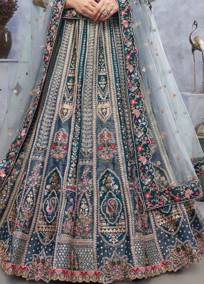 Grey Blended Silk Dupatta Lehenga Set