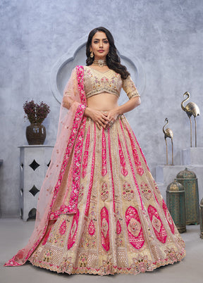 Cream Blended Silk Dupatta Lehenga Set
