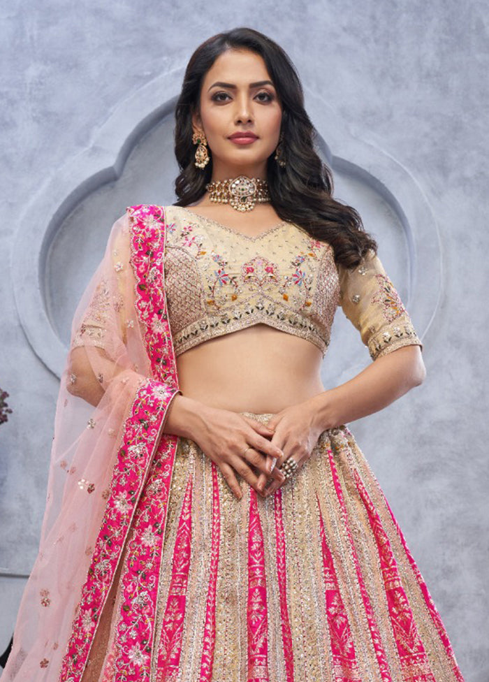 Cream Blended Silk Dupatta Lehenga Set