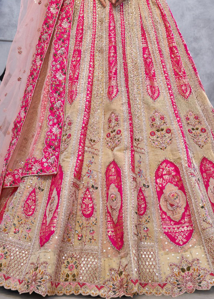 Cream Blended Silk Dupatta Lehenga Set