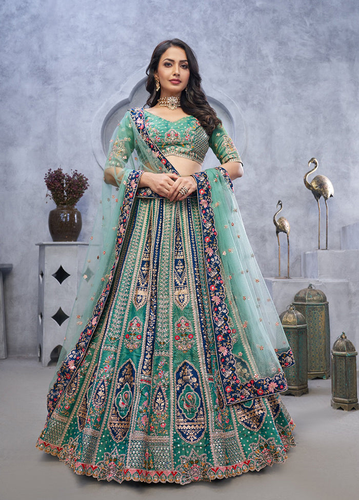 Green Blended Silk Dupatta Lehenga Set