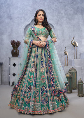 Green Blended Silk Dupatta Lehenga Set