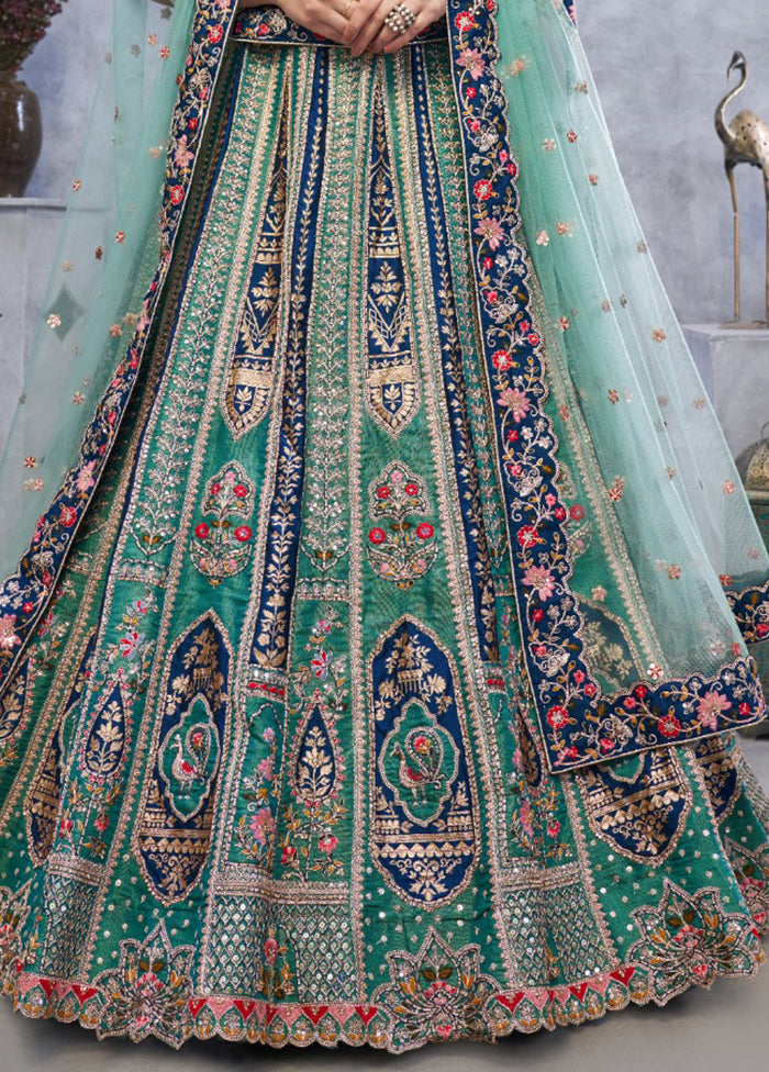 Green Blended Silk Dupatta Lehenga Set