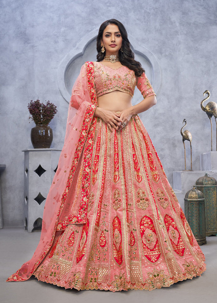 Pink Blended Silk Dupatta Lehenga Set