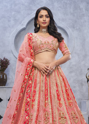 Pink Blended Silk Dupatta Lehenga Set