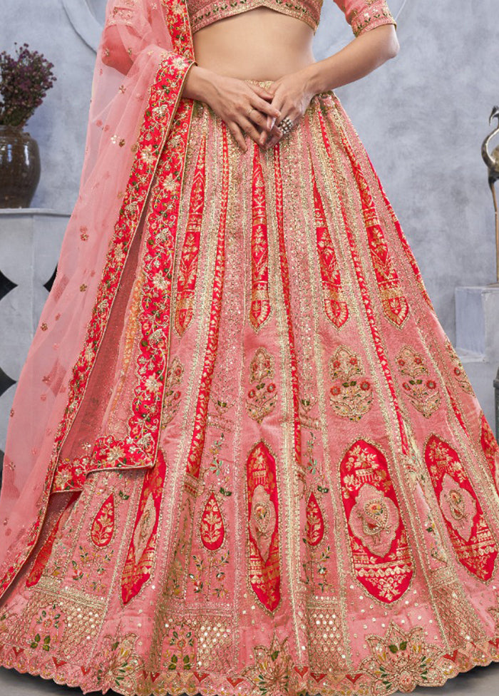 Pink Blended Silk Dupatta Lehenga Set