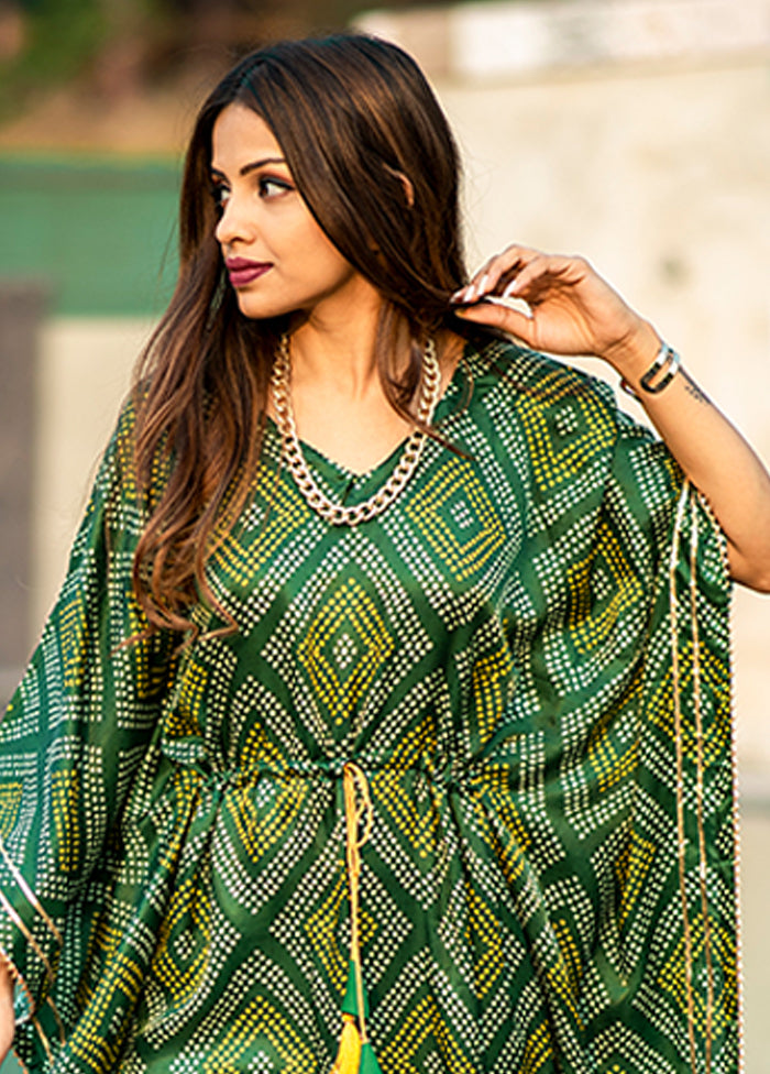 Green Printed Work Silk Kaftan