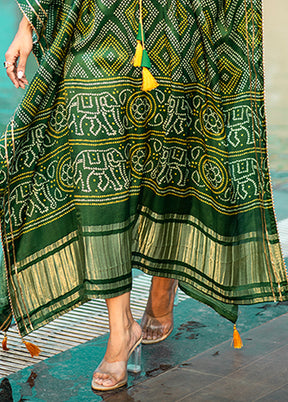 Green Printed Work Silk Kaftan