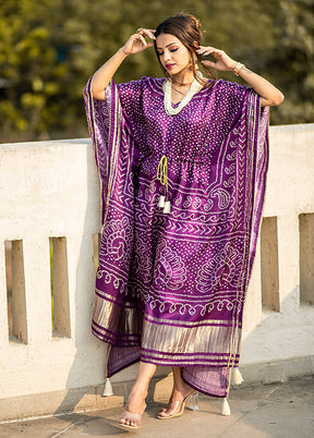 Purple Printed Work Silk Kaftan