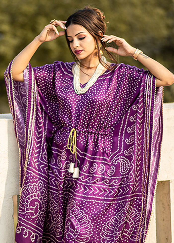 Purple Printed Work Silk Kaftan