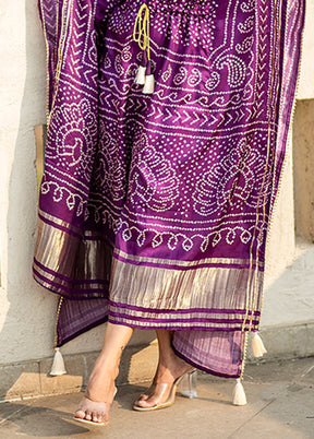 Purple Printed Work Silk Kaftan