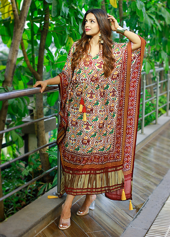 Multicolor Printed Work Silk Kaftan