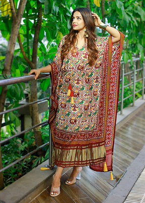Multicolor Printed Work Silk Kaftan