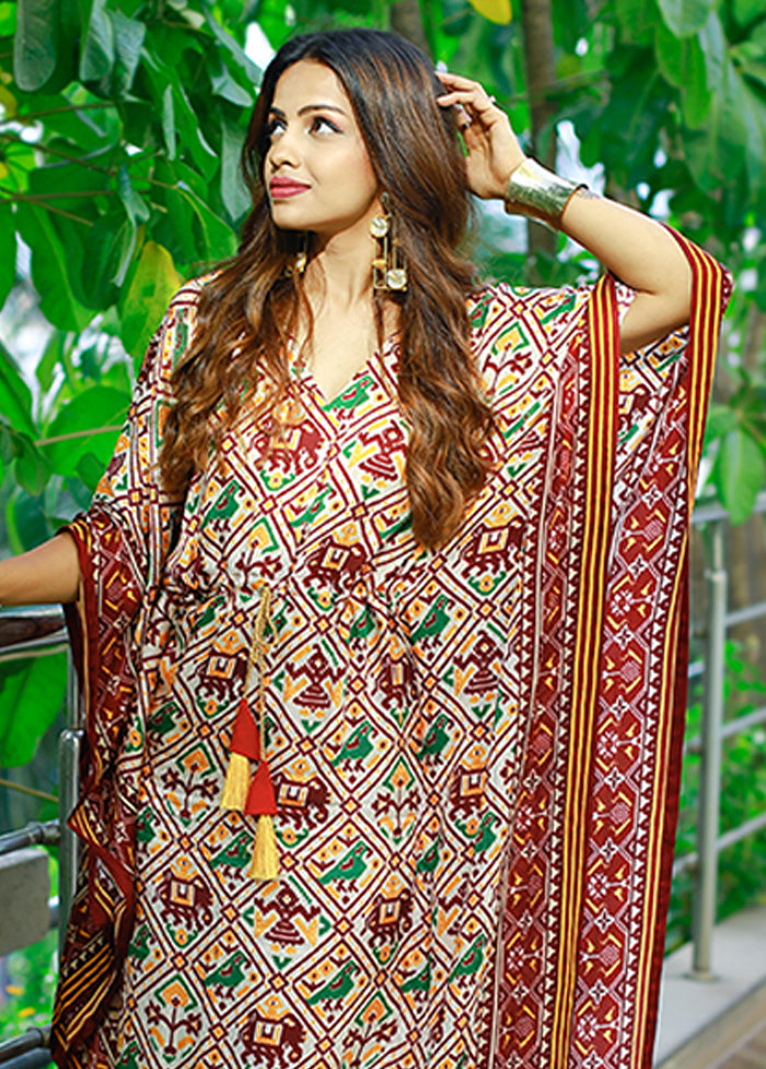 Multicolor Printed Work Silk Kaftan