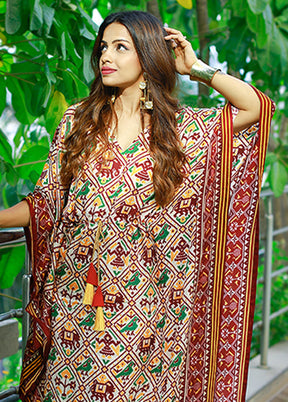 Multicolor Printed Work Silk Kaftan