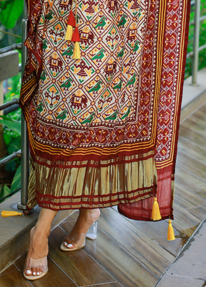 Multicolor Printed Work Silk Kaftan