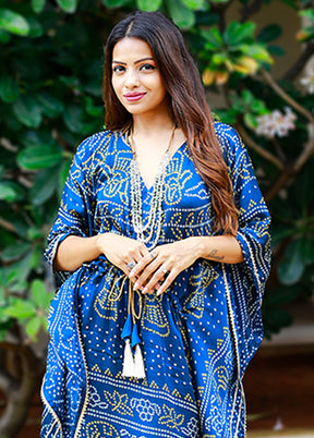 Blue Printed Work Silk Kaftan