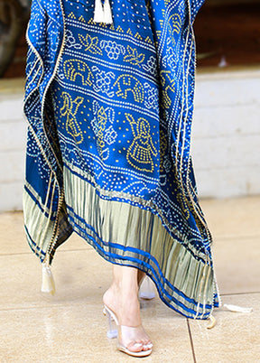 Blue Printed Work Silk Kaftan