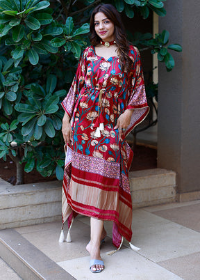 Maroon Printed Work Silk Kaftan