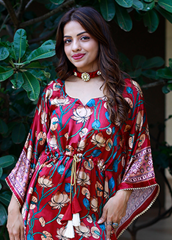 Maroon Printed Work Silk Kaftan