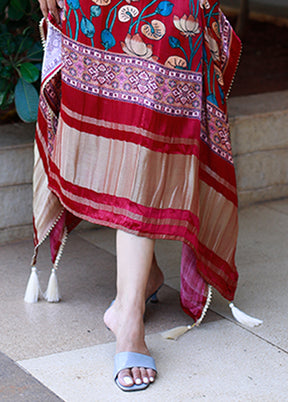 Maroon Printed Work Silk Kaftan