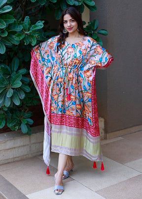 Multicolor Printed Work Silk Kaftan