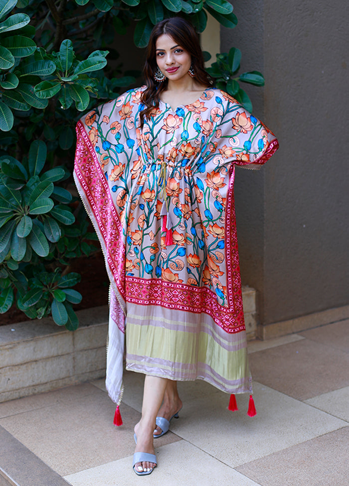 Multicolor Printed Work Silk Kaftan
