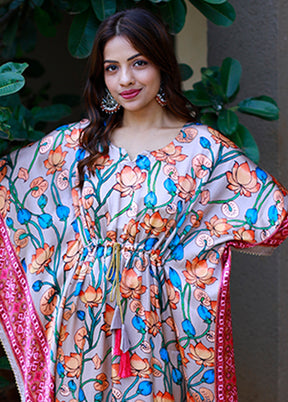 Multicolor Printed Work Silk Kaftan