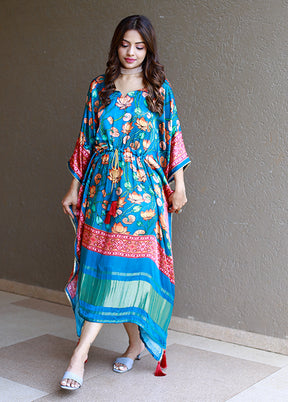 Blue Printed Work Silk Kaftan