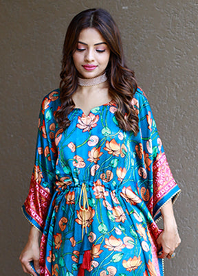 Blue Printed Work Silk Kaftan
