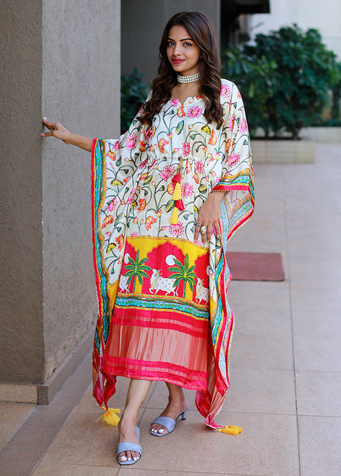 Multicolor Printed Work Silk Kaftan
