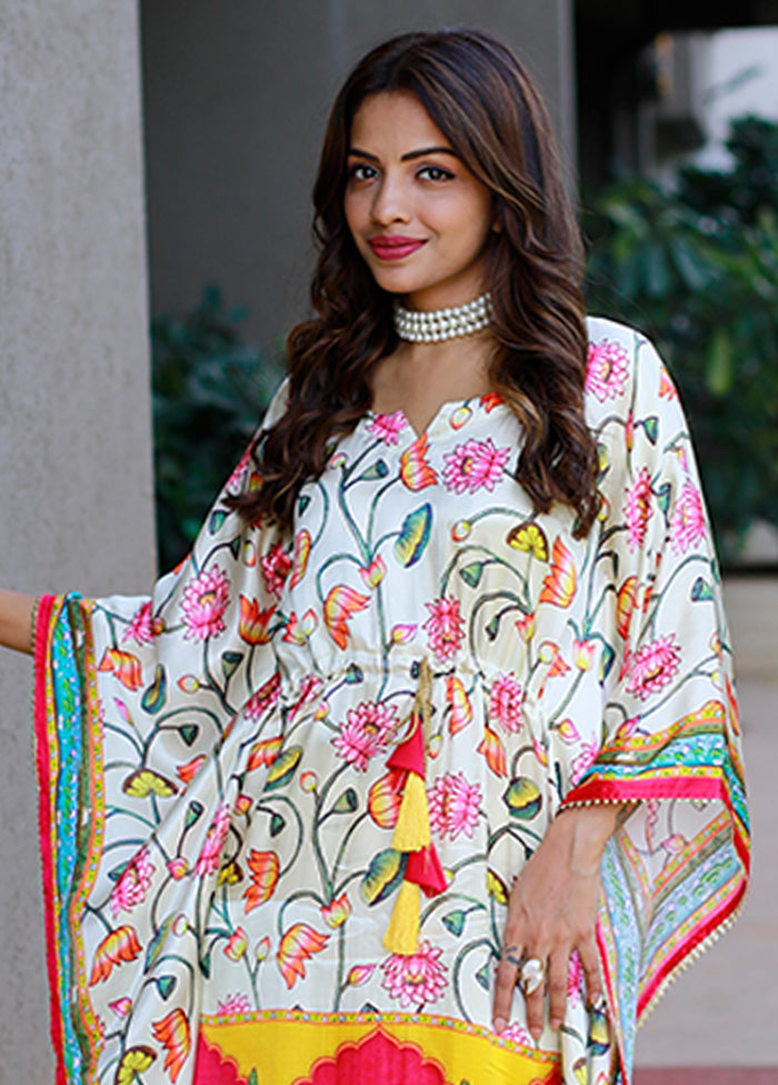 Multicolor Printed Work Silk Kaftan