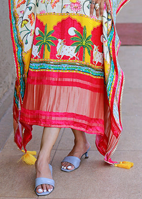 Multicolor Printed Work Silk Kaftan