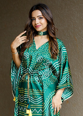 Green Printed Work Silk Kaftan