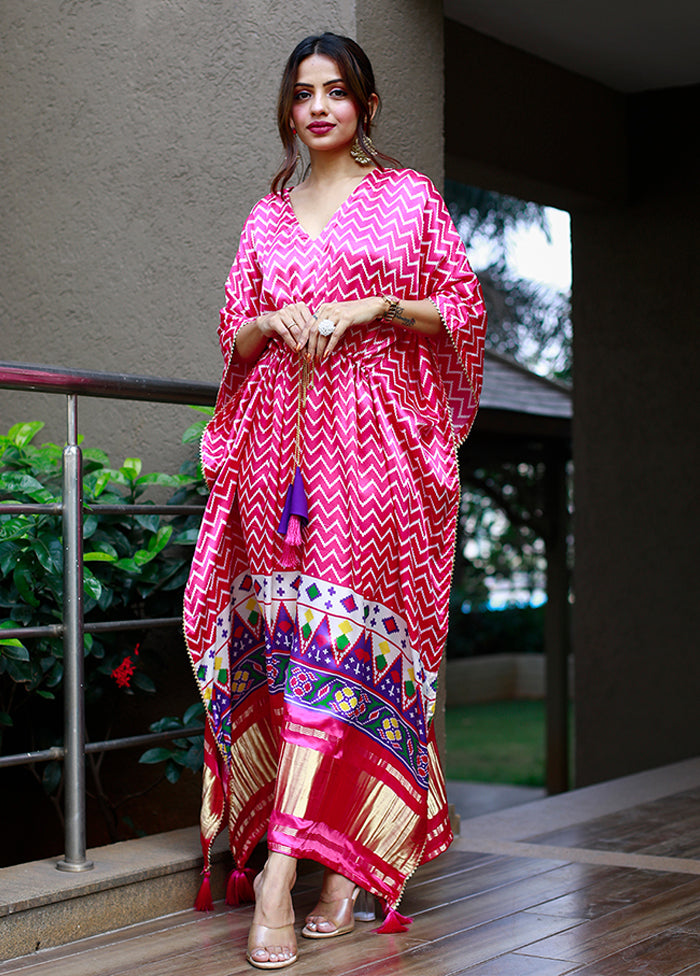 Multicolor Printed Work Silk Kaftan