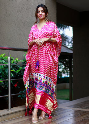 Multicolor Printed Work Silk Kaftan