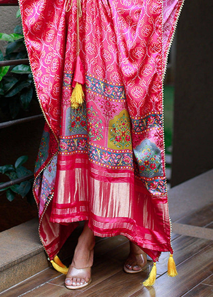 Pink Printed Work Silk Kaftan