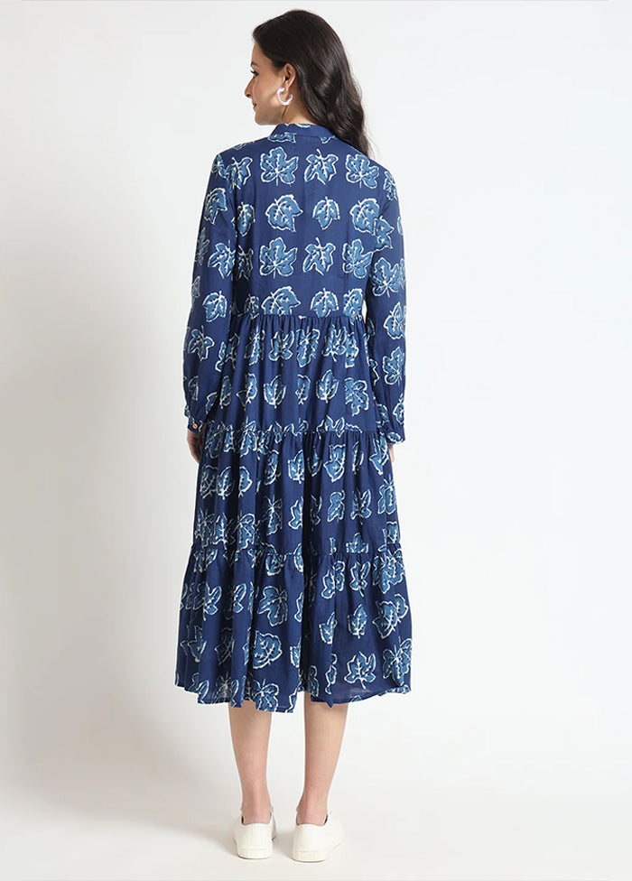 Blue Printed Work Cotton Gown