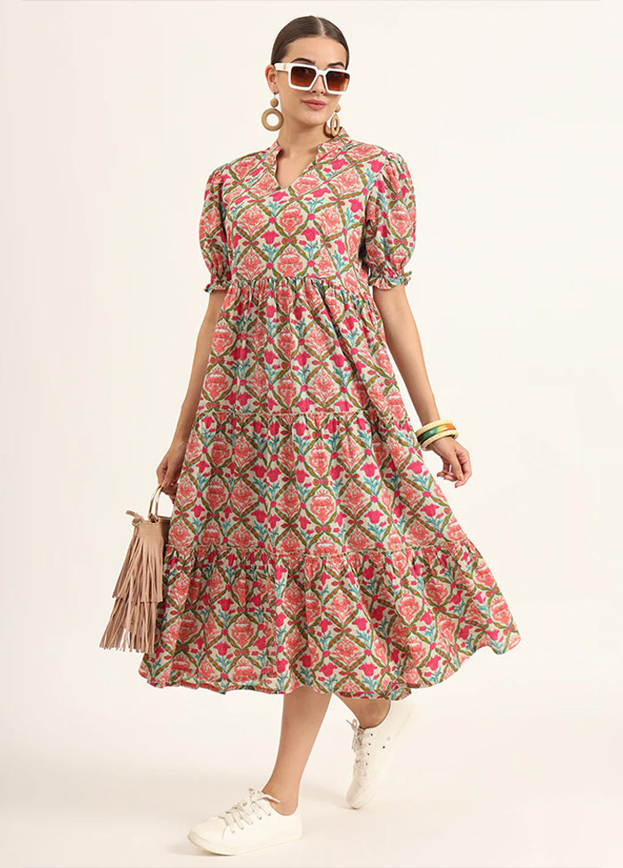 Multicolor Printed Work Cotton Gown