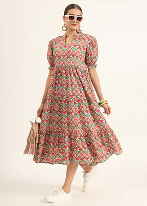 Multicolor Printed Work Cotton Gown