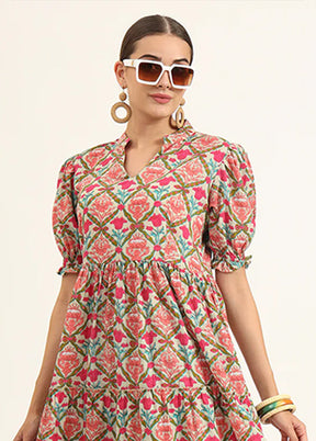 Multicolor Printed Work Cotton Gown