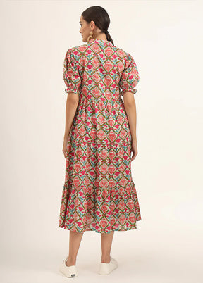 Multicolor Printed Work Cotton Gown