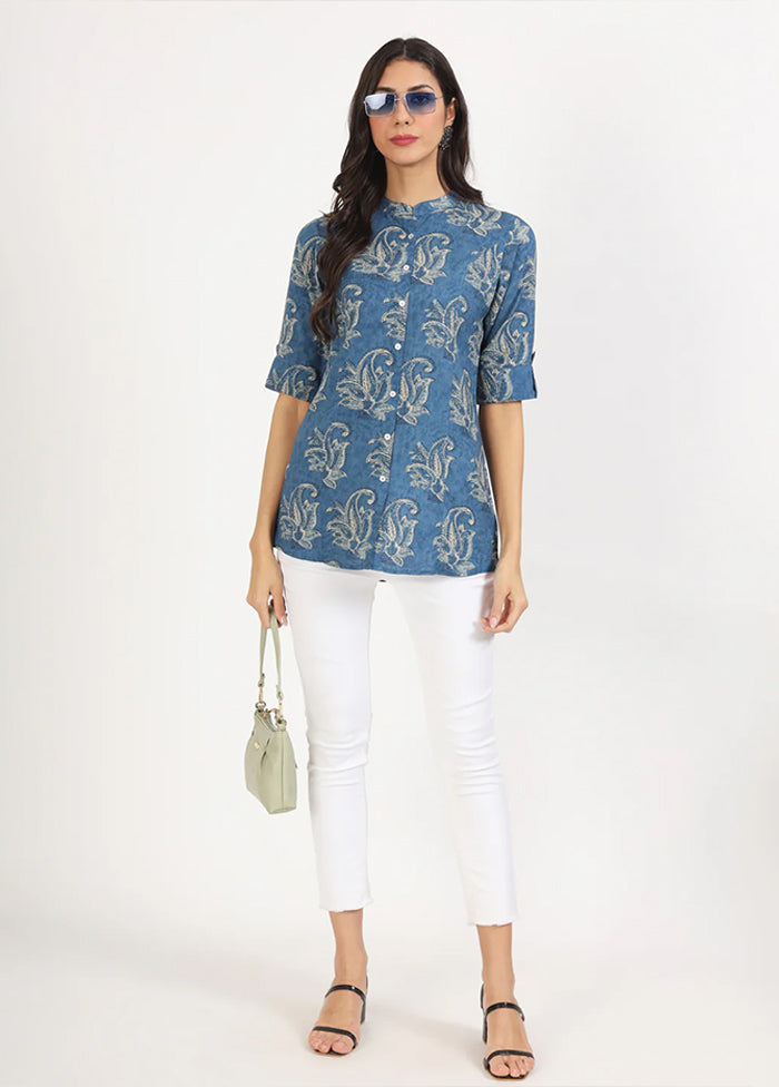 Blue Woven Work Viscose Kurti
