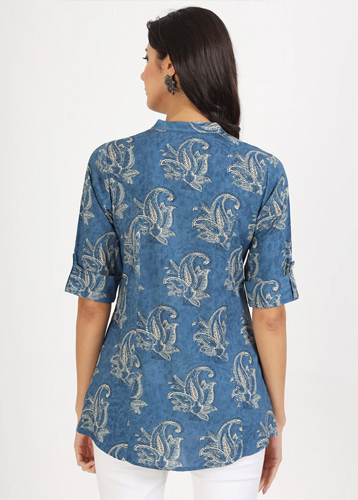 Blue Woven Work Viscose Kurti