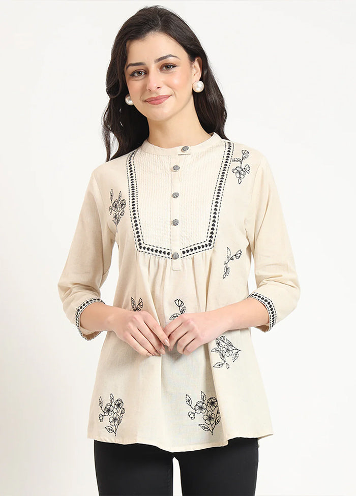 Cream Woven Work Cotton Kurti