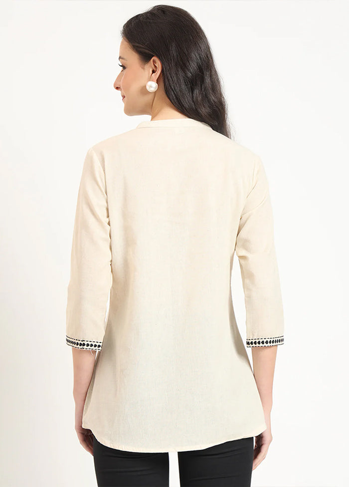 Cream Woven Work Cotton Kurti