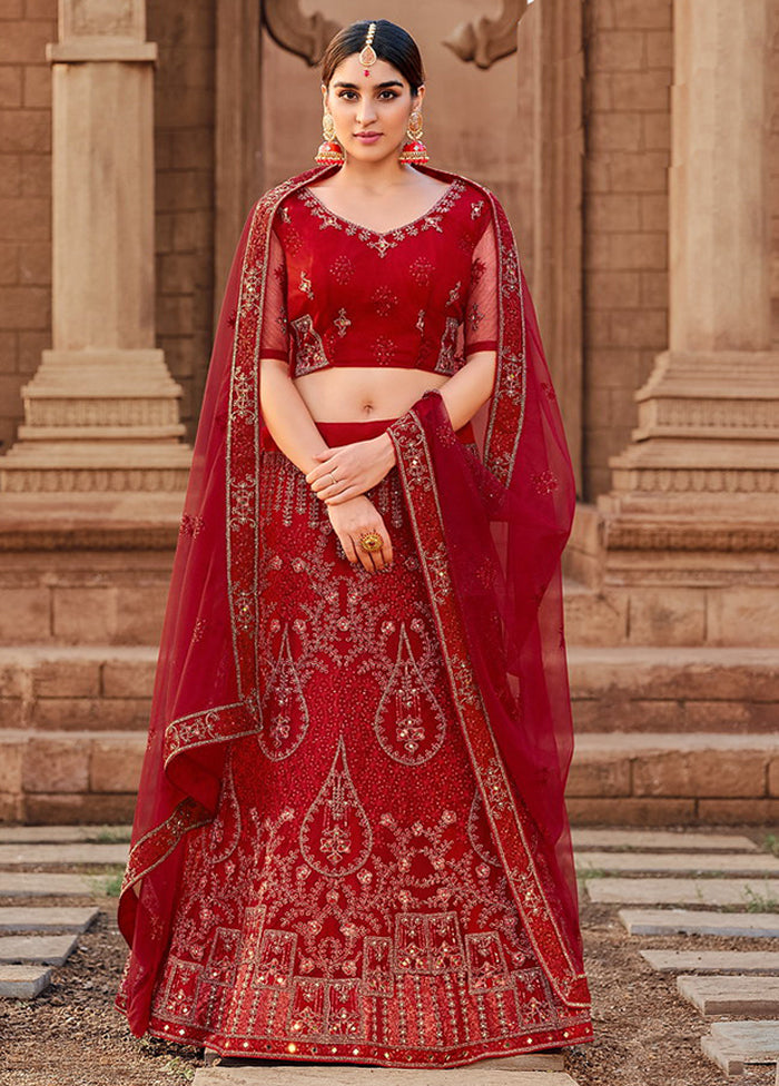 Red Net Dupatta Lehenga Set