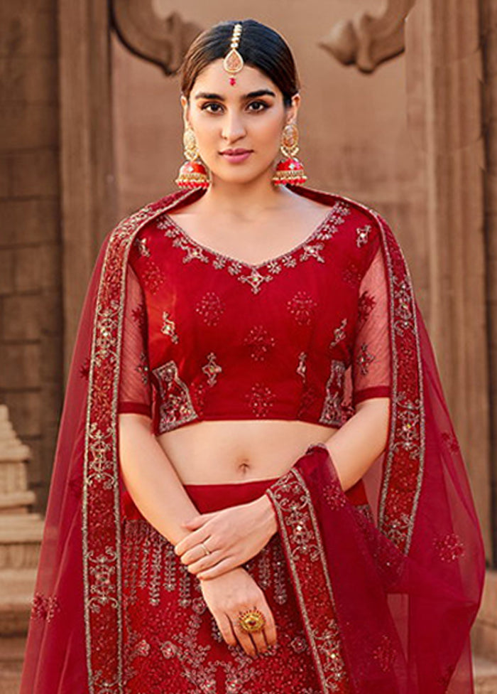 Red Net Dupatta Lehenga Set
