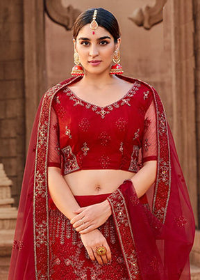 Red Net Dupatta Lehenga Set