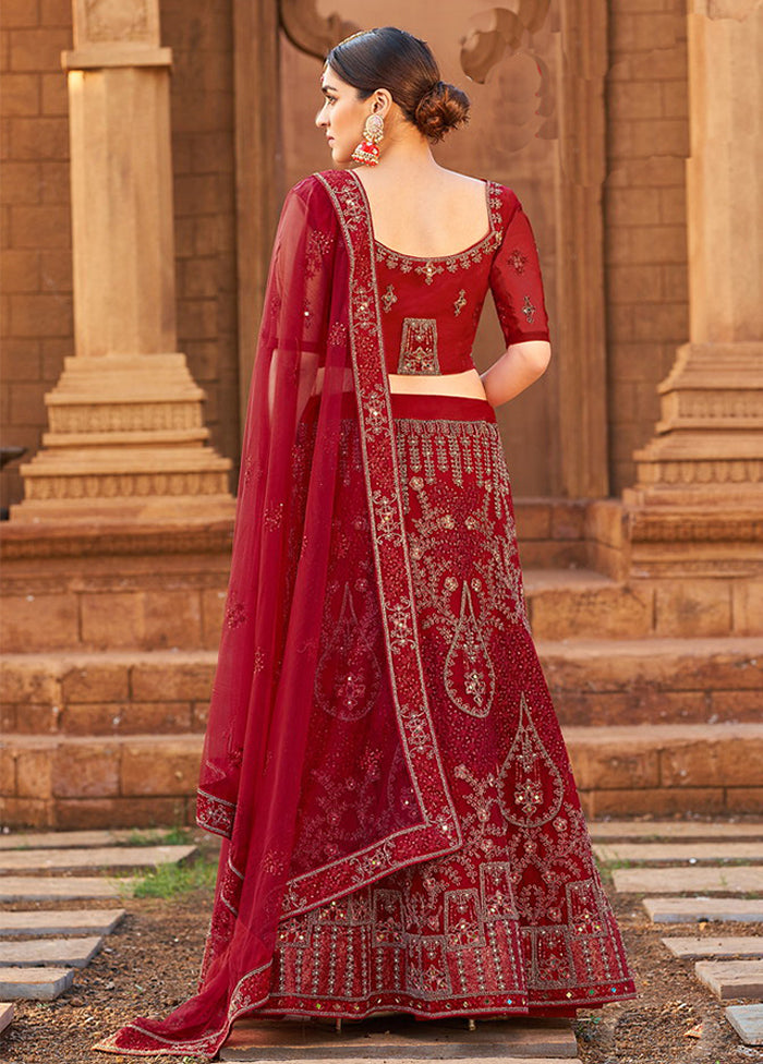 Red Net Dupatta Lehenga Set